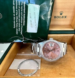 34MM ROLEX OYSTER PERPETUAL PINK  ARABIC DIAL DIAMOND BEZEL  AND ORIGINAL 15210 - Picture 1 of 13