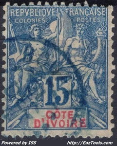 COTE D'IVOIRE TYPE GROUPE 15c BLEU N° 6 AVEC OBLITERATION BLEUE - Picture 1 of 2