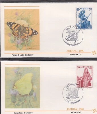 MONACO 1985 2 FLEETWOOD FIRST DAY COVERS EUROPA MUSIC + BUTTERFLY CACHET - Image 1 of 2