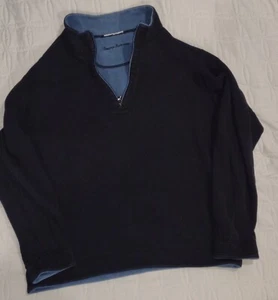 Tommy Bahama Sweater Men's Size Large Blue Black Reversible 1/4 zip Long Sleeve - Picture 1 of 9