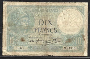 FRANC $10 FRANCS P.84 (VG) FROM 1941 - Picture 1 of 2