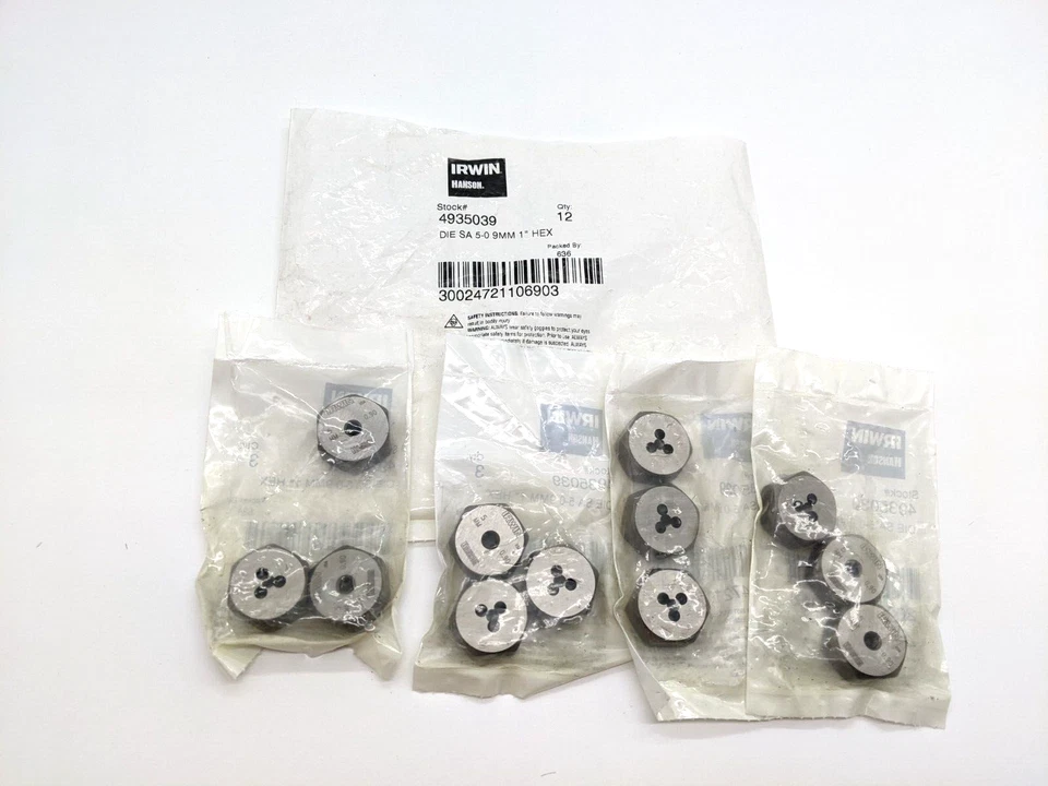 12 Pcs Irwin Hanson 4935039 Die Self Aligning Threading SA 5-0 9mm 1" Hex Tool - Image 1 of 4
