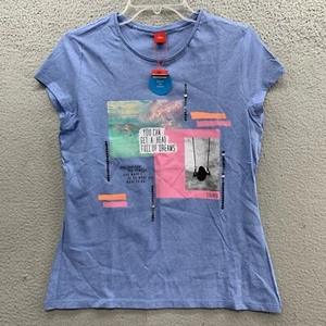 S.Oliver NWT Blue 100% Cotton Sequined  Geometric Short Sleeve Tee Shirt Top L - Picture 1 of 14