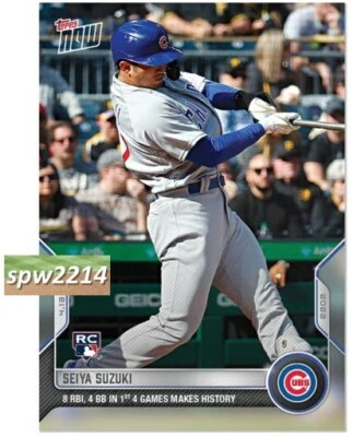 Seiya Suzuki RC 2022 Topps Now #40 - 8 RBI, 4 BB in 1st 4 Games Makes History - Image 1 of 2