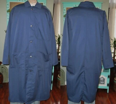 Dickson Lab Coat Gown Snaps W/ 3 Pockets 45" Length Sz 2X to 4X Navy Blue - Image 1 of 4