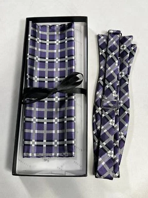 Pajarita a cuadros púrpura Setazone para hombre con cuadrado de bolsillo a juego NUEVA Foto 1 de 4