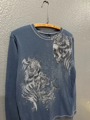 Vintage Y2K Goth Grunge Skull Men’s Cotton Long Sleeve Thermal Shirt Punk Medium - Image 1 of 4