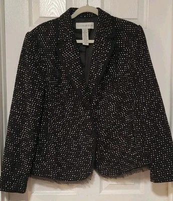 Chaqueta Blazer Sag Harbor Negro Blanco Manchado Lunares Talla 16 Dobladillo Crudo Peso Forrado Foto 1 de 4