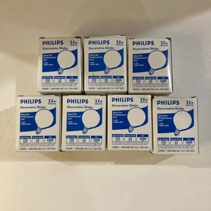 (NEW) Lot of 7 Bulbs Total, Philips 25 Watt White Decorative Globe Bulbs - Picture 1 of 3