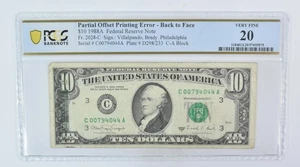 1988 A $10 Philadelphia PA FRN Partial Offset Error Fr#2028-C VF 20 PCGS *5984 - Picture 1 of 3