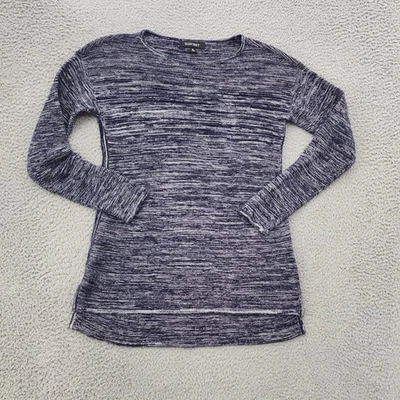 Ellen Tracy 毛衣女式中号牛仔蓝色象牙色镶嵌针织圆领束腰外衣 — 第 1/4 张图片