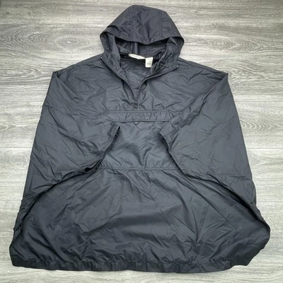 Eddie Bauer Rain Poncho Mens One Size Black Hooded Nylon Packable Pullover Cape - Image 1 of 4