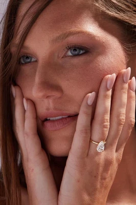 3.00CT W Pear Cut Lab Grown /CVD Diamond Solitaire Wedding Ring 14K Yellow Gold - Image 1 of 4