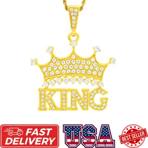 ✨ Colgante Corona KING Tono Oro 14k 👑� Joyería Hip Hop Realeza Circonita Helada + Cadena 💎 - Imagen 1 de 5