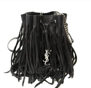 Authentic YSL Saint Laurent CLASSIC BABY 395827 Bucket Bag Fringe Logo - Picture 1 of 8