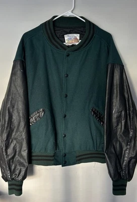 Vintage Excelled Varsity Letterman Jacket Size XL Green Made In USA Wool Leather - Image 1 of 4