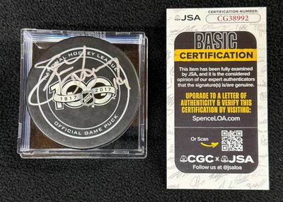 Steve Yzerman Signed Detroit Red Wings NHL Centennial 100th Game Puck JSA COA - Image 1 of 2