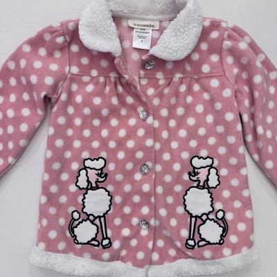 Vintage Toughskins Girls' Size 4T Pink Fleece Jacket Poodles Polka Dot Button Up - Image 1 of 4