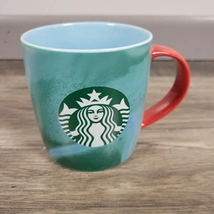 2024 Starbucks Mug 11oz Green Blue Swirl Red Handle Coffee Tea Cup Gift - Picture 1 of 6