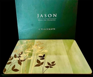 Set 4 Jason Hard Cork Backed Placemats In Storage Box 11x17 Made In New Zealand - Picture 1 of 4