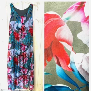 Silk Maxi Dress Women Medium Floral Lined Made in Italy Sleeveless Resort Cruise - Picture 1 of 8