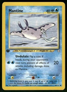 2000 Heavily Played Pokemon Mantine 64/111 Neo Genesis 1st - Picture 1 of 3