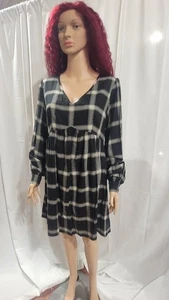 Vestito bambola Knox Rose corto nero a quadri manica lunga con tasche scollo a V nuovo con etichette  - Foto 1 di 12