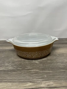 Vintage Pyrex #471 Butterfly Gold Floral 1 Pint Casserole Dish & #470C Glass Lid - Picture 1 of 6