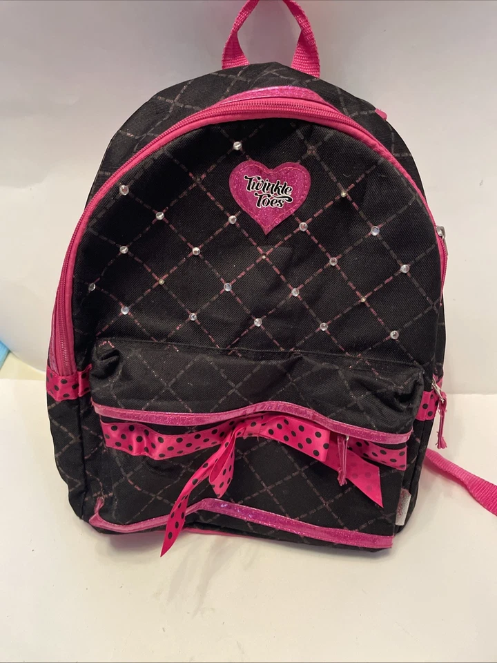Mochila Twinkle Toes luces parpadeantes negra y rosa. "14"" X 14"" usado" Foto 1 de 4