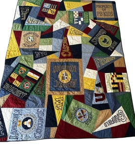 Pottery Barn Kids Quilt Twin patchwork embroidery Collegiate Sports Varsity - Picture 1 of 10