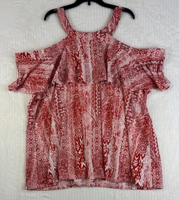 Cato холодные плечи красный и белый Summer геометрический дизайн блузка с Ярлыками плюс размер 22/24 Вт - Изображение 1 из 4