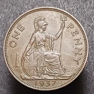1937 1st Year Issue Great Britain One Penny George V1 World Coin - Picture 1 of 6