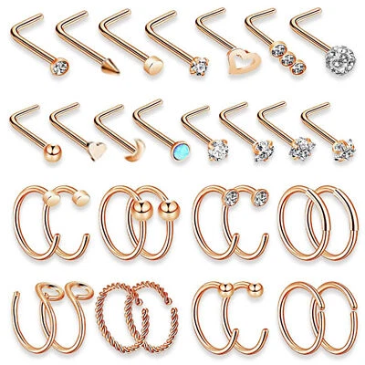 31 PIEZAS Acero Quirúrgico Oro Rosa Circonita cúbica Nariz Tachuelas Aro Anillos Tornillo Piercing Foto 1 de 4