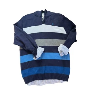 NWT Izod 1/4 zip sweater striped buttondown shirt boys size xlarge 14 16 blue - Picture 1 of 3