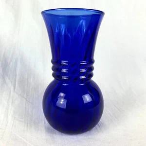 Vintage Indiana Glass Cobalt Blue Vase Flowers Swirled Ribbed Rings Excellent - Picture 1 of 7