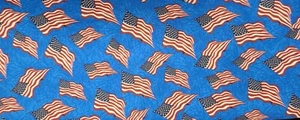 BTY X 44"W Fabric USA Flags On Tone on Tone Blue By Santee Patriotic Quilting  - Picture 1 of 4