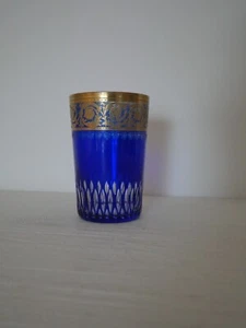 Gobelet chope verre à jus cristal doré Saint ST Louis or couleur bleu Thistle - Imagen 1 de 8