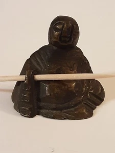 Miniature Brass Buddha Incense Holder (Toothpick Shows Where Incense Goes) - Picture 1 of 6