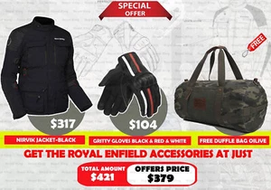 "Chaqueta de montar y guantes Royal Enfield negra Nirvik con bolsa de lona gratis" - Imagen 1 de 20