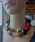 Vintage Bohemian Tribal Colourful Ceramic Beaded Faux Stone Statement Necklace