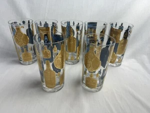 Vintage Highball Cocktail Glasses Gold Liquor Bottles-Set of 7 - Picture 1 of 8