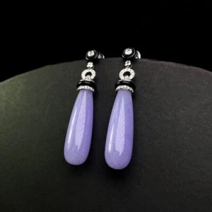 【KATHY JADE】Icy Emerald Lavender Jadeite Jade Earring 《Grade A》 - Picture 1 of 1