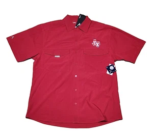 Size M - Antigua MLB Texas Rangers "Pinch Hitter" Woven Fishing Shirt- Red - Men - Picture 1 of 7