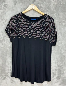 Apt 9 Women's Top Size M Black Gold Pink Silver Embellished Short Sleeve Blouse - Picture 1 of 4
