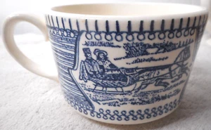 Transferware Couple in Horse Buggy Dinnerware Replacement Cup Blue & White 8oz - Picture 1 of 10