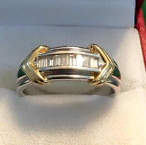 1990's Two Tone 14k Gold Ring w/Baguette Diamonds Size: 11 (21 mm) 8.1 g. VGC - Picture 1 of 15
