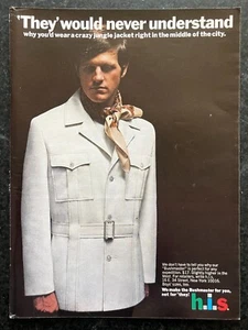 H.I.S. 1970 Abrigo Bushmaster Expedición Estampado Anuncio Hip Años 70 Moda Chaqueta Selva - Imagen 1 de 1