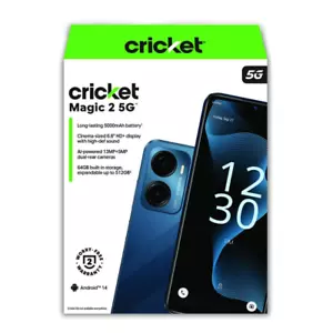 Cricket Wireless Magic 2 5G 64GB 4GB RAM, 8MP FF Camera, Blue Dusk Prepaid - NEW - Picture 1 of 2