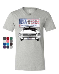 Mustang Country 1964 V-Neck T-Shirt Ford Legend USA American Classic Tee - Picture 1 of 3