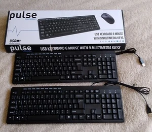 x2 Pulse Wired Keyboards Black USB Keyboards - No Mouse - New - Afbeelding 1 van 6